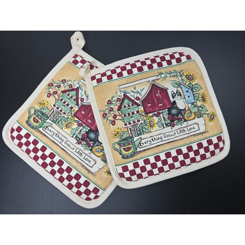 Kay Dee Designs Country Cat Birdhouses Potholders Set of 2 Laurie Korsgaden NWT